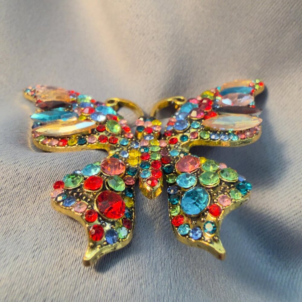 Butterfly Brooch Multicolor Rhinestone Crystal Statement 3.25" - Picture 6 of 6